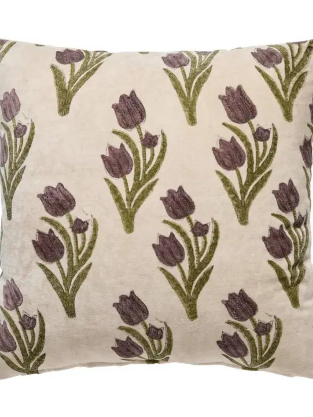 Ivory Tulip Block Printed Pillow NEW